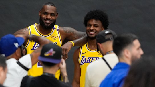 LeBron James, left, and his son, Bronny James, 