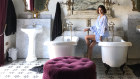 Peruvian-born, Sydney-raised actor Nathalie Kelley in the sprawling bathroom at Coqui Coqui Mérida L’Epicerie.