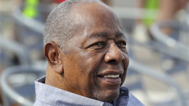 Hank Aaron smiles as he is honoured with a street named after him outside CoolToday Park, the spring training baseball facility of the Atlanta Braves, last year.