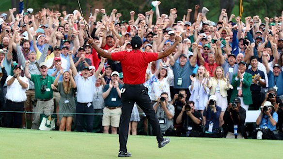 Tiger Woods celebrates victory in this year's Masters.