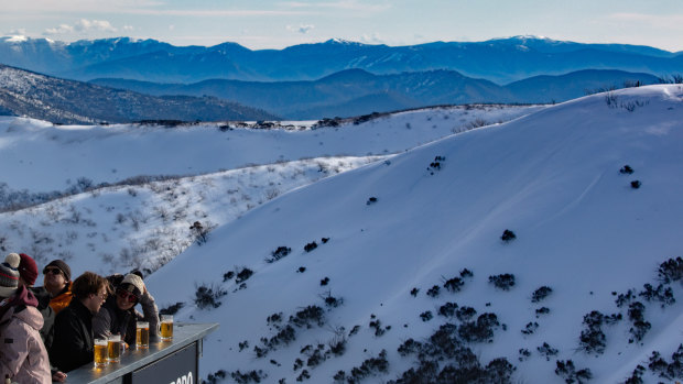 Looking out from the Snowbird Deck at Hotham on Sunday.