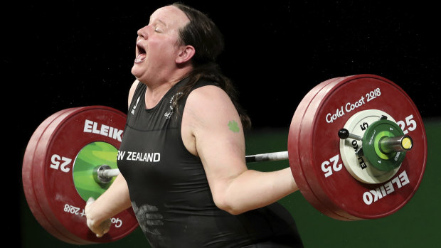 New Zealand's Laurel Hubbard reacts after failing to make a lift.