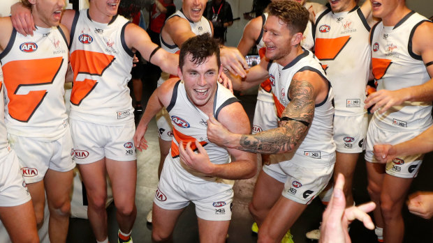 Brent Daniels was the man of the moment for the GWS Giants on Saturday night. 