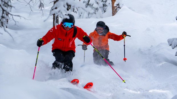 Skiing among the trees in Snowmass.