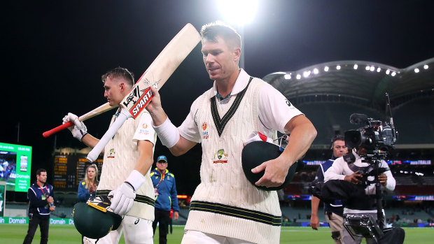 Marnus Labuschagne and David Warner didn't appear to have too much trouble batting under lights at the Adelaide Oval.