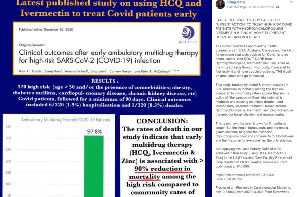 Liberal backbencher Craig Kelly has been pushing outright lies on social media at a time when the government wants full support for an effort to vaccinate almost everyone.