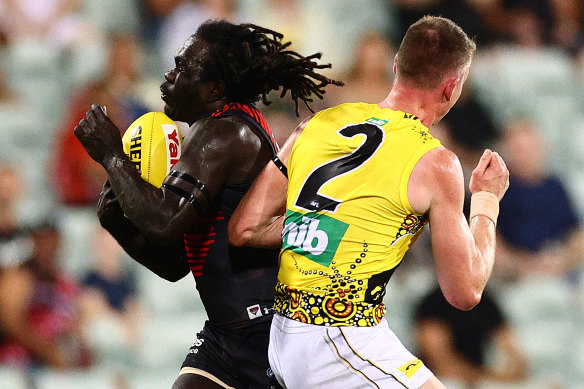 Dylan Grimes was awarded a free kick against the Bombers that saw an Anthony McDonald-Tipungwuti goal overturned.