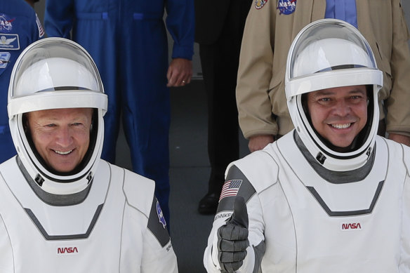Astronauts Doug Hurley and Bob Behnken, pictured ahead of the launch, spent a little over two months on the International Space Station. 