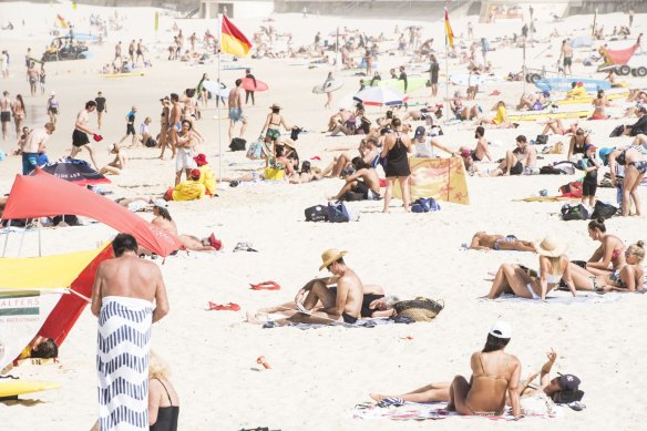 Crowds at Bondi Beach on March 21.