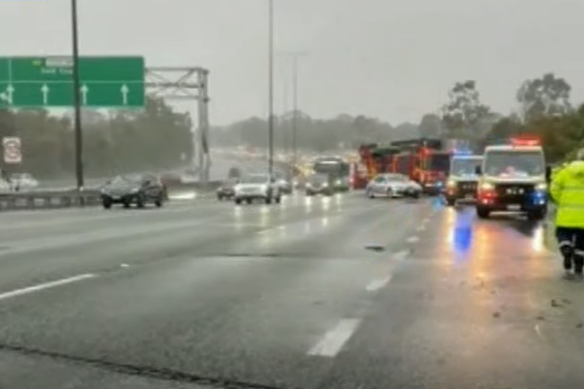 The crash on the Pacific Motorway at Beenleigh south of Brisbane. 