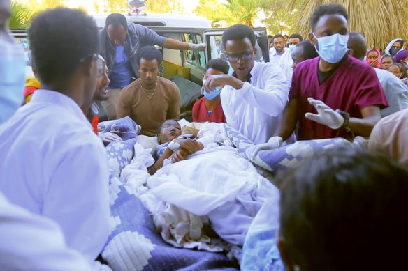 An injured victim arrives in an ambulance at the Ayder Referral Hospital in Mekele, in the Tigray region of northern Ethiopia, Wednesday, June 23, 2021.