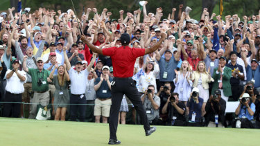 Tiger Woods celebrates victory in this year's Masters.