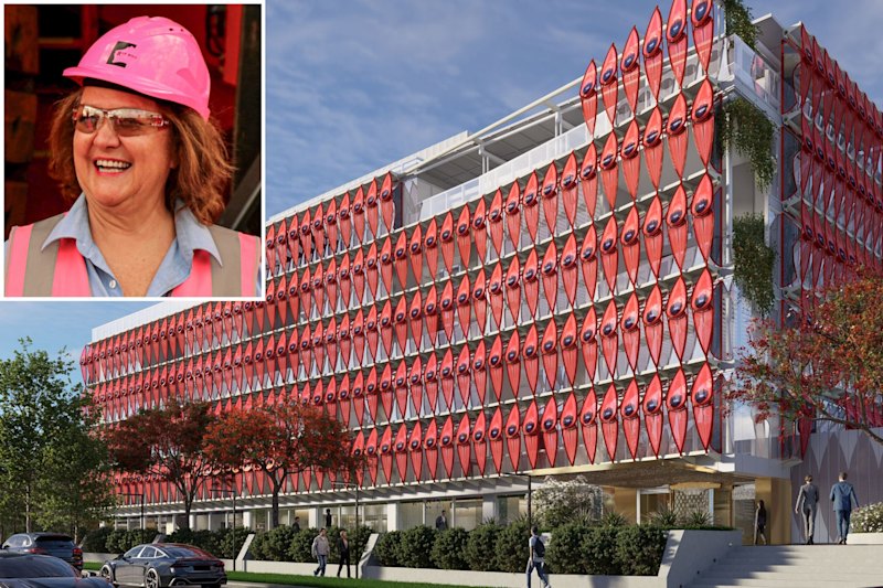 Gina Rinehart (inset) with a concept drawing of Hancock Prospecting’s Roy Hill revamp in West Perth.