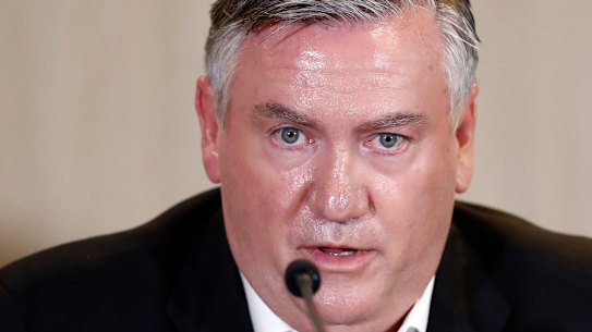 MELBOURNE, AUSTRALIA - FEBRUARY 01: Collingwood President Eddie McGuire speaks to the media at Collingwood Magpies AFL press conference at the Glasshouse Event Space on February 01, 2021 in Melbourne, Australia.  (Photo by Darrian Traynor/Getty Images)