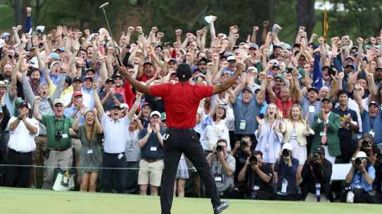 Tiger Woods celebrates victory in this year's Masters.