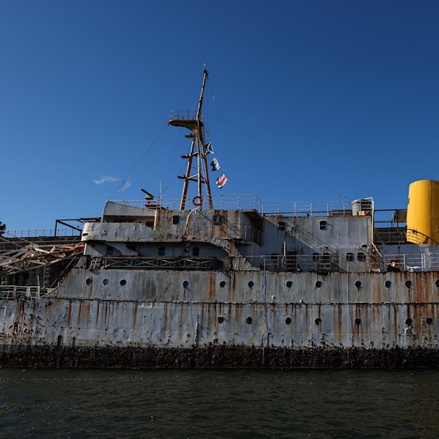 Damage to the hull of the MV Cape Don.