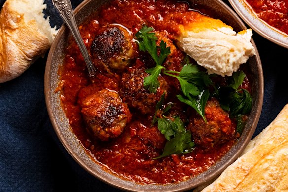 RecipeTin Eats’ smoky Spanish meatballs in chorizo sauce.
