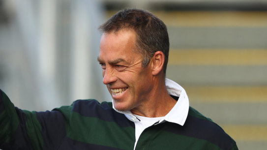 Alastair Clarkson in positive mood at Hawthorn training on Friday.