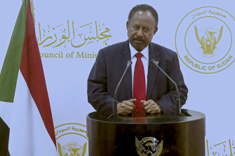 Sudanese Prime Minister Abdalla Adam Hamdok remotely addresses the 76th session of the United Nations General Assembly in a pre-recorded message in September.