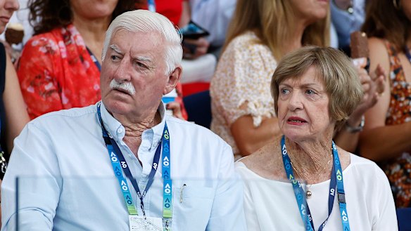 Barry and Margaret Court watching the Australian Open in Melbourne in January, 2020.