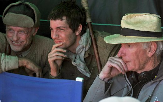Peter Weir (right) on the set of his last film, the epic 2010 drama The Way Back, with actors Ed Harris and Jim Sturgess.