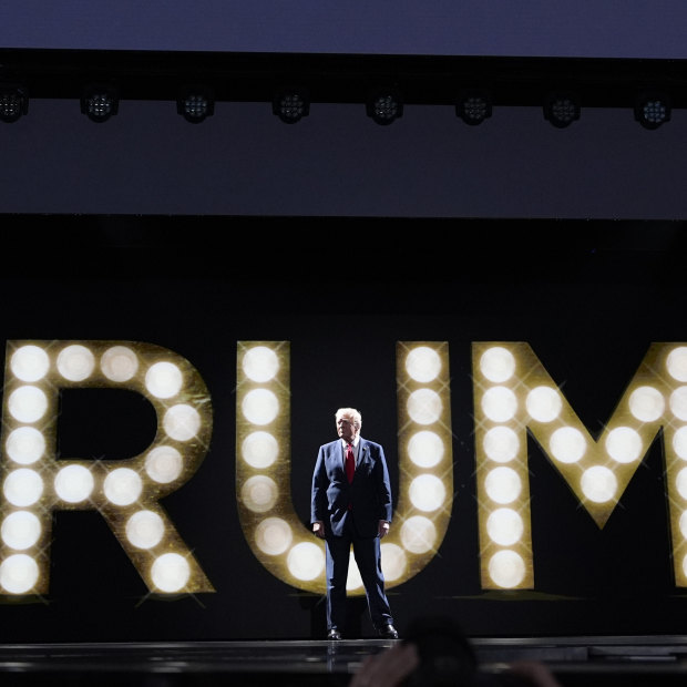 Republican presidential candidate former President Donald Trump arrives to speak during the final night of the 2024 Republican National Convention.