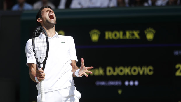 The world No. 1 shows the strain on his way to the Wimbledon final. 