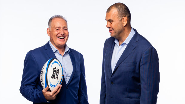 David Campese (L) and Michael Cheika (R) have been unveiled as part of Nine and Stan’s new rugby commentary team. 