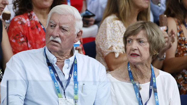 Barry and Margaret Court watching the Australian Open in Melbourne in January, 2020.