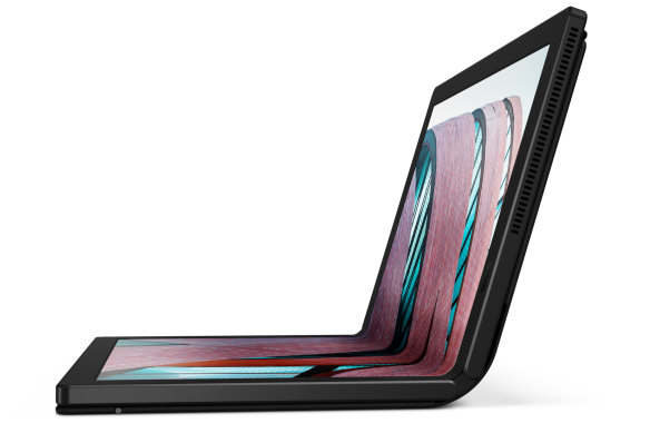 The X1 Fold can sit like a traditional laptop with a physical or virtual keyboard on its lower half, can sit on a stand to act like a montor or can be held like a laptop.