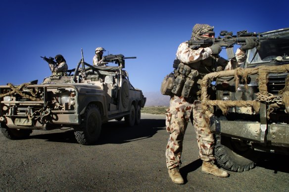 Australian SAS soldiers on patrol near Bagram, Afghanistan.