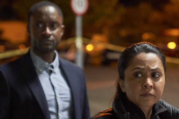 Peter Bankole as DS Kwesi Edmund and Parminder Nagra as DI Rachita Ray in season 2 of DI Ray.