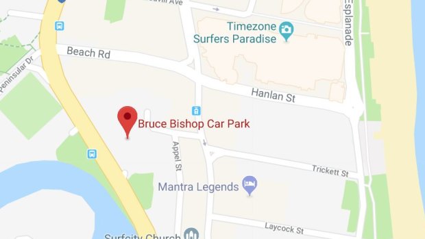 Bruce Bishop car park at Surfers Paradise. The land at 72 Remembrance Drive is diagonally opposite the Surfers Paradise car park.