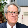 Geoffrey Rush outside court on Monday.