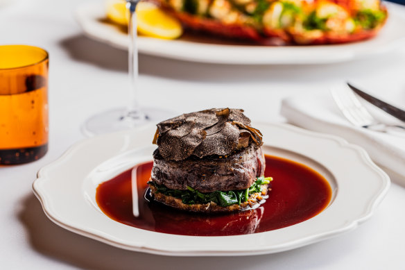 Beef Rossini, topped with foie gra and shaved truffles, at Ursula’s Paddington.