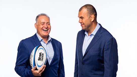 David Campese (L) and Michael Cheika (R) have been unveiled as part of Nine and Stan’s new rugby commentary team. 