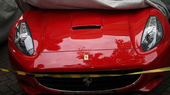 A Ferrari seized by the KPK from Tubagus Chaeri Wardana, the brother of Ratu Atut Chosiyah, Indonesia’s first female governor.