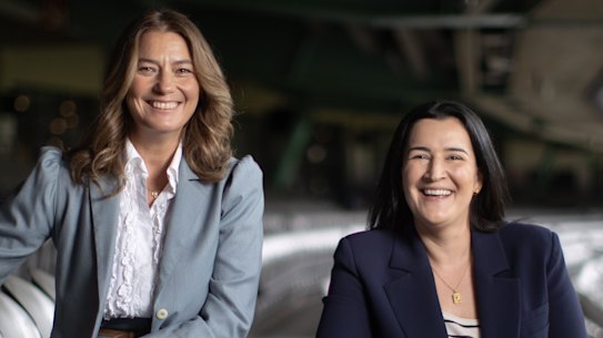 Emma Moore (left) and Laura Kane in Melbourne on Tuesday.