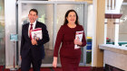 Queensland Treasurer Cameron Dick and Premier Annastacia Palaszczuk arrive for last year’s budget press conference.