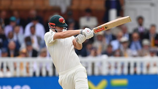 Cameron Green was hit in the helmet during a sustained by a Ben Stokes ball during a sustained assault of short-pitched bowling.