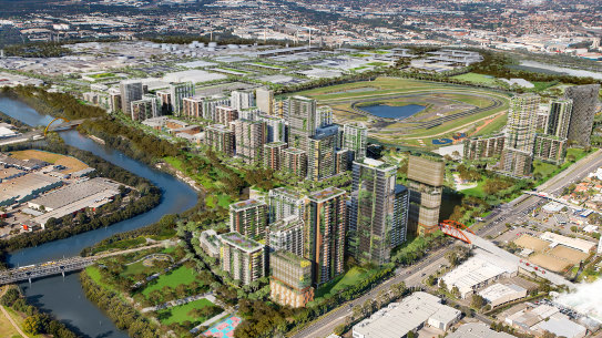 The government’s vision for Camellia-Rosehill, as revealed in the artist’s impression in its November 2022 “place strategy”.