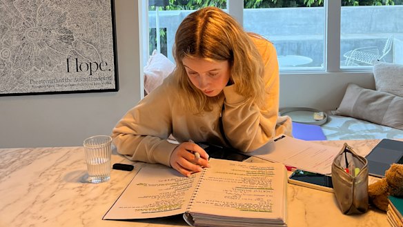 Mathilde did most of her year 12 exam studying at the family’s kitchen bench.