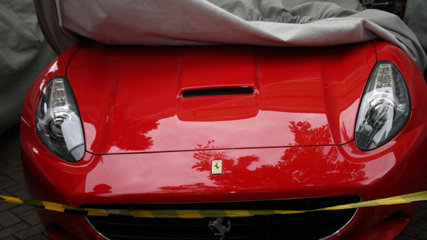 A Ferrari seized by the KPK from Tubagus Chaeri Wardana, the brother of Ratu Atut Chosiyah, Indonesia’s first female governor.