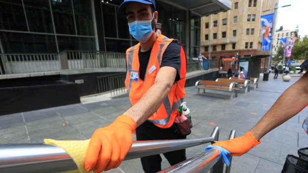 Many hands make clean work: new roving COVID-19 cleaning teams will target the Sydney CBD.