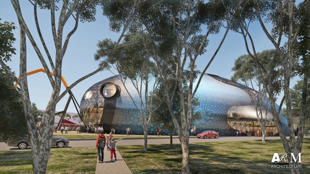 Artist's impression out the outside of the new Theatre of Things proposed in the National Museum of Australia's new master plan