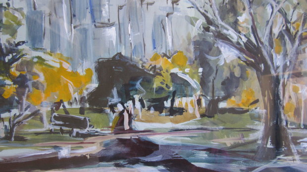 Margaret Harrison-Smith, <i>Fitzroy Later autumn afternoon Fitzroy Gardens</i>, 2018, in <i>210 Degrees</i> at M16.