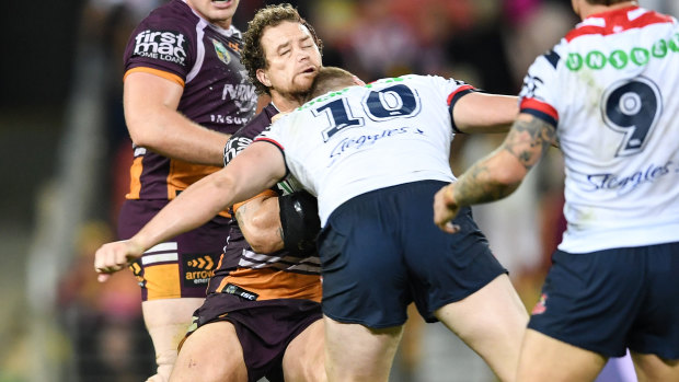 Repeat offender: Napa's head-first tackle on Korbin Sims earlier in the season left the Broncos forward with a broken jaw.