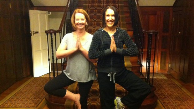 Then prime minister Julia Gillard at the Lodge with her personal trainer Tanya Gendle.