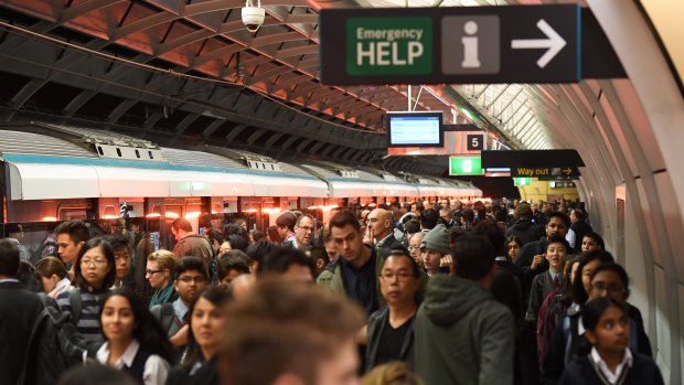 A crowded platform for Metro services at Epping station about 8am on Monday. 