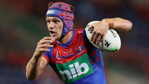 Kalyn Ponga scored a hat-trick against the Sharks, but was on the receiving end of some big hits.